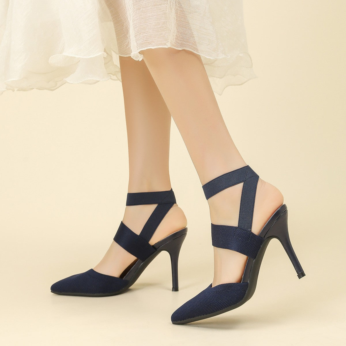 Fiorelle Women’s Amara Fabric Ankle-Strap Stiletto Pumps – Pointed-Toe Hollow Side Elegant Heels (US 4–10.5)