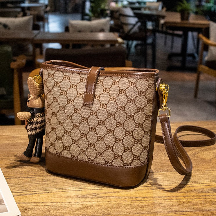 Fiorelle Women's Rabbit Muse Bucket Bag - Heritage Print & Crafted Leather Convertible Carry with Signature Charm & Optimized Capacity