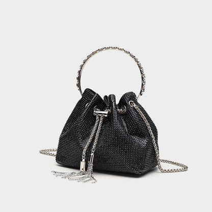 Fiorelle Women's Celestial Cache Bucket - Crystal-Encrusted Drawstring Minaudière with Detachable Constellation Chain