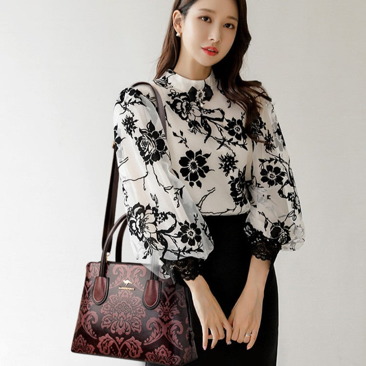 Fiorelle Women's Gilded Heirloom Satchel - Hand-Tooled Embossed Leather Convertible with Timeless Architecture & Artisan Legacy