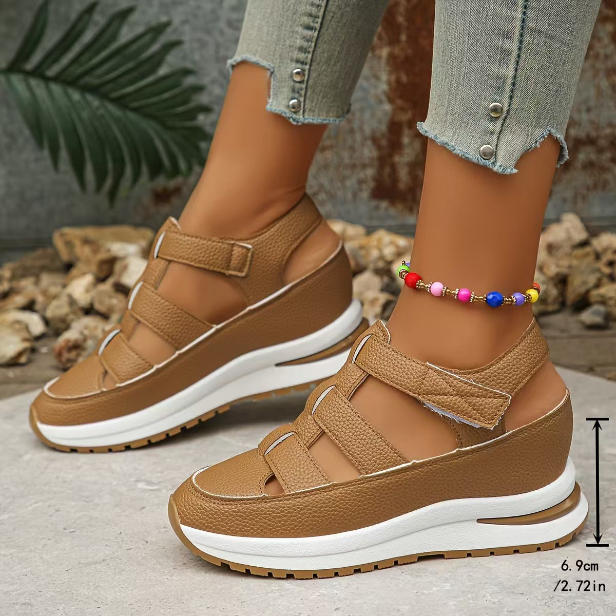 Fiorelle Women's Plus Size Hollow-Out Casual Sandals – Versatile Thin Platform with Height-Boosting Thick Sole