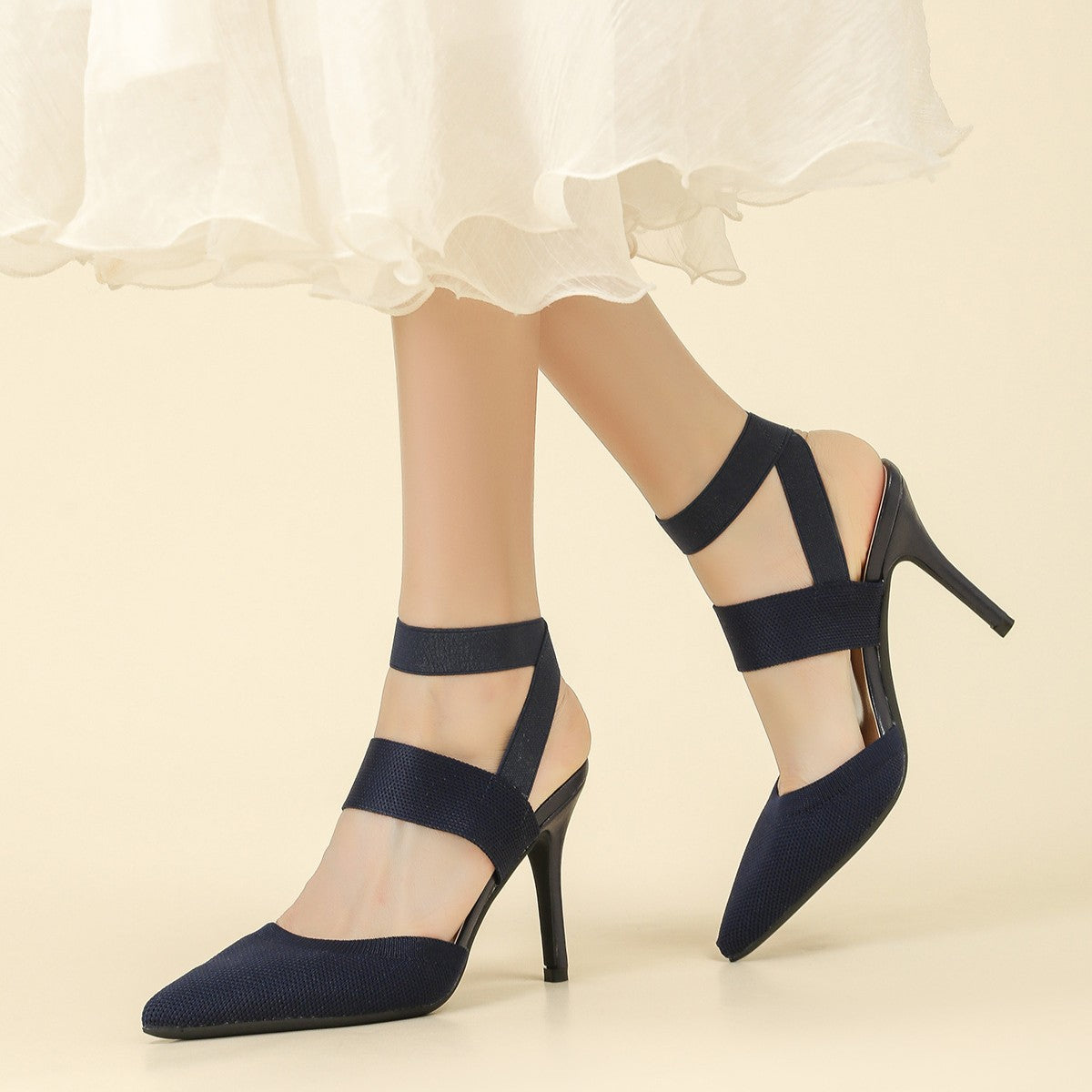 Fiorelle Women’s Amara Fabric Ankle-Strap Stiletto Pumps – Pointed-Toe Hollow Side Elegant Heels (US 4–10.5)