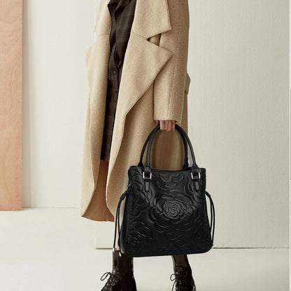 Fiorelle Women's Heritage Grain Tote - Full-Grain Leather Statement Carry with Hand-Pressed Motifs & Timeless Silhouette
