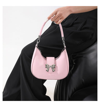 Fiorelle Women’s Bow-Adorned Chain Shoulder Bag - Crossbody Purse with Detachable Strap