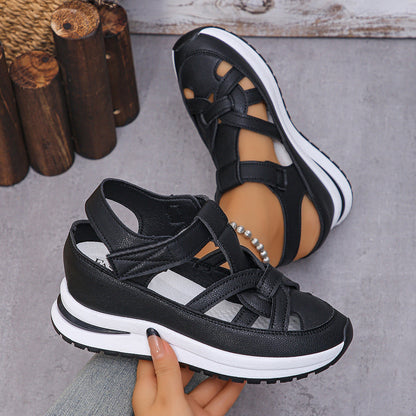Fiorelle Women's Plus Size Comfort Chunky Gladiator Sandals - Wide Fit Adjustable Roman Style with Airflow Holes