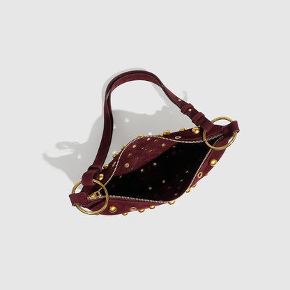 Fiorelle Women's Rebel Rivet Underarm Bag - Punk-Edge Mushroom Stud Shoulder Crossbody with Detachable Strap & Distressed Texture