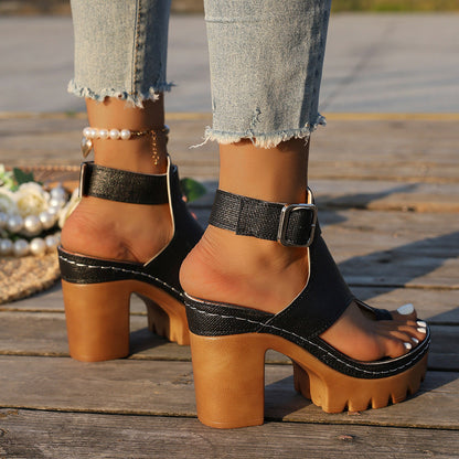 Fiorelle Women's Capri Peep-Toe Toe Ring Platform Chunky Sandals – Buckle Strap Ultra-High Heel Beach Slides (US 5–10.5)