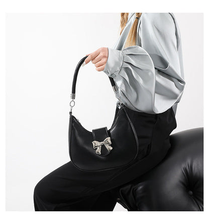 Fiorelle Women’s Bow-Adorned Chain Shoulder Bag - Crossbody Purse with Detachable Strap