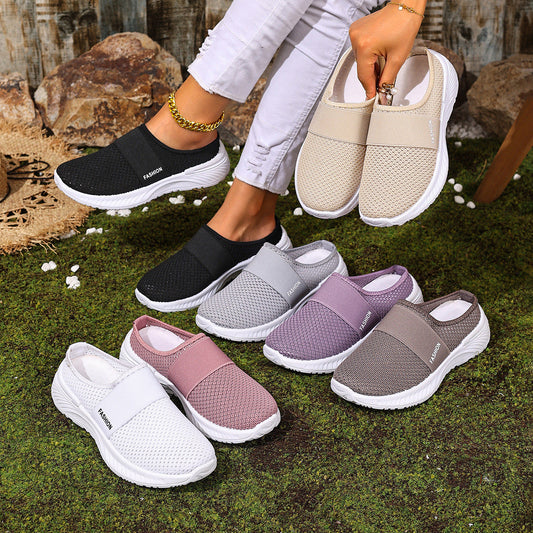 Fiorelle Women’s AirEase Knit Slip-On Mules – Breathable Mesh Casual Flats (US 5–10.5)