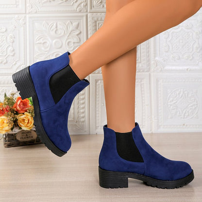 Fiorelle Women's London Fog Chelsea - Royal Blue Suede Platform Ankle Boots (US 4-10)