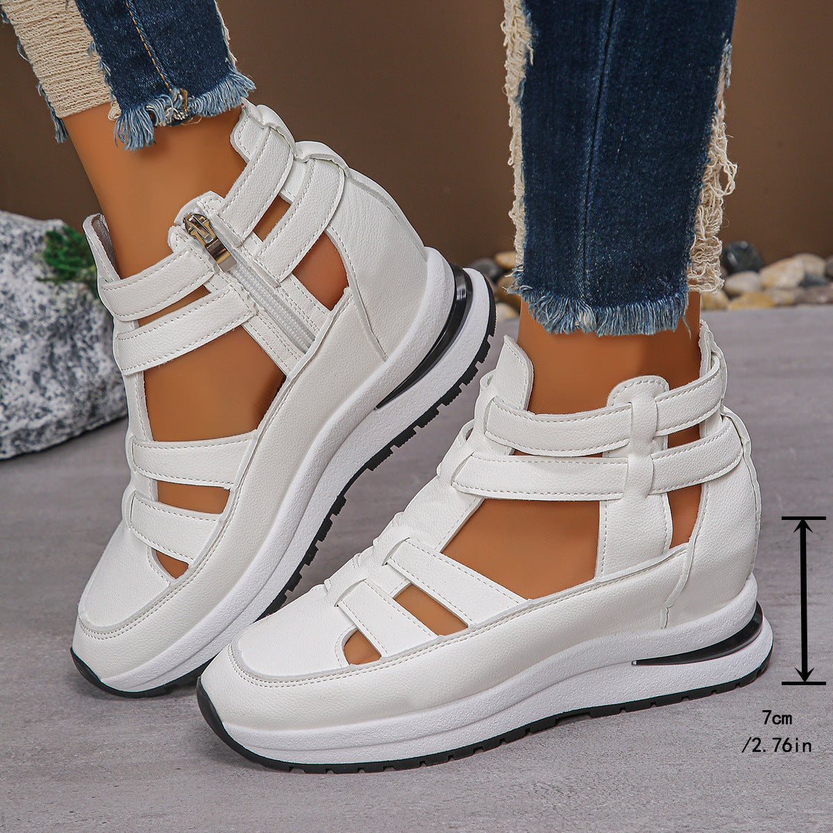 Fiorelle Women’s Plus Size Sporty Platform Sandals - Side Zipper Closed-Toe Sneaker Sandals with 7cm Height Boost