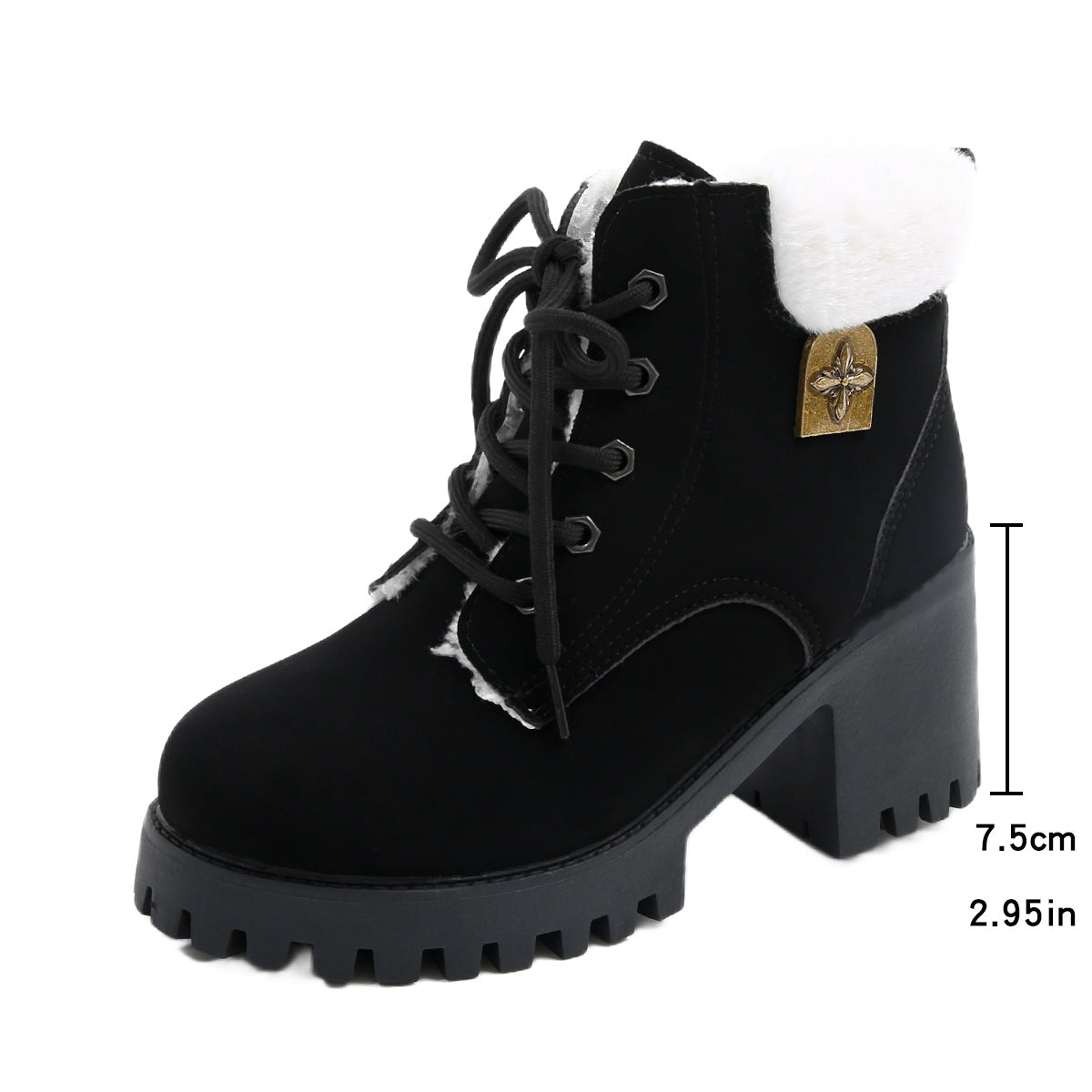 Fiorelle Women's Frosted Plush Combat Boot - Winter Lace-Up Ankle Boots with Block Heel & Commuter-Ready Grip (US 4-10)