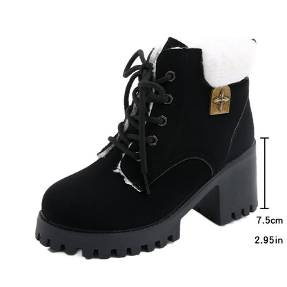 Fiorelle Women's Frosted Plush Combat Boot - Winter Lace-Up Ankle Boots with Block Heel & Commuter-Ready Grip (US 4-10)