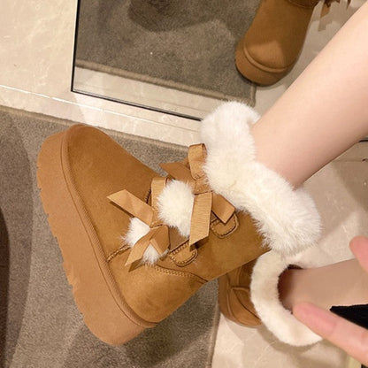 Fiorelle Women's Bow-Knit Cozy Winter Boots - Shearling Lined Chunky Platform Snow Boots (US 5-9.5)