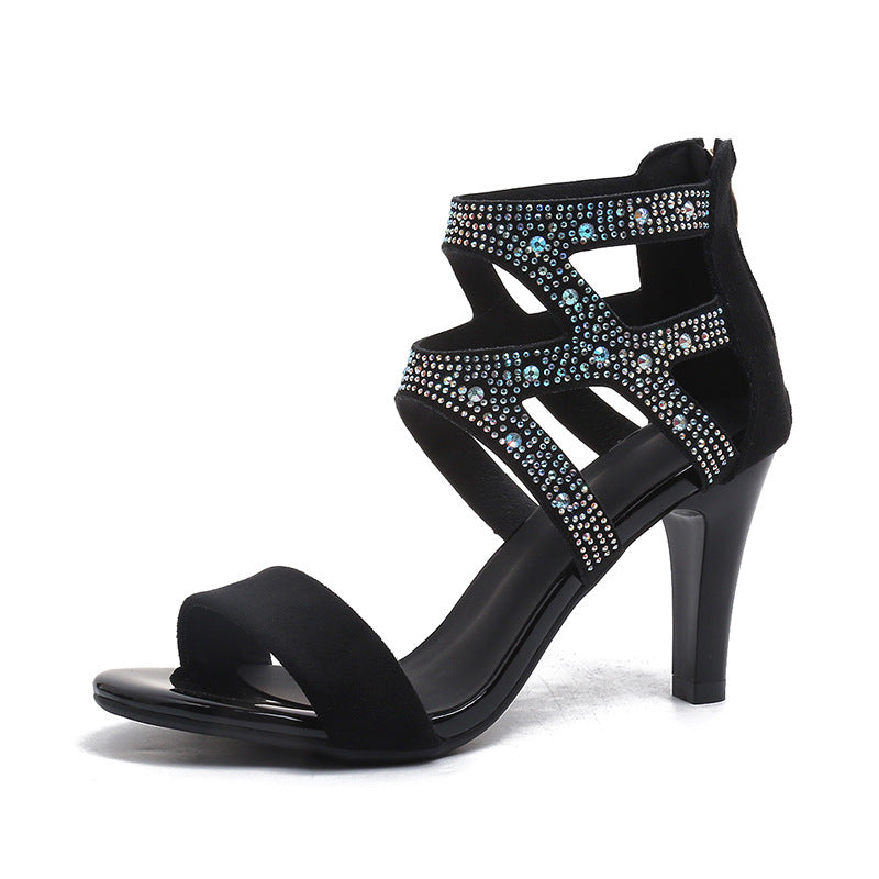 Fiorelle Women’s Aurora Rome Stiletto Heels – Zip Back Suede Open-Toe Sandals (US4–10.5)