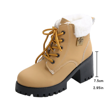 Fiorelle Women's Frosted Plush Combat Boot - Winter Lace-Up Ankle Boots with Block Heel & Commuter-Ready Grip (US 4-10)