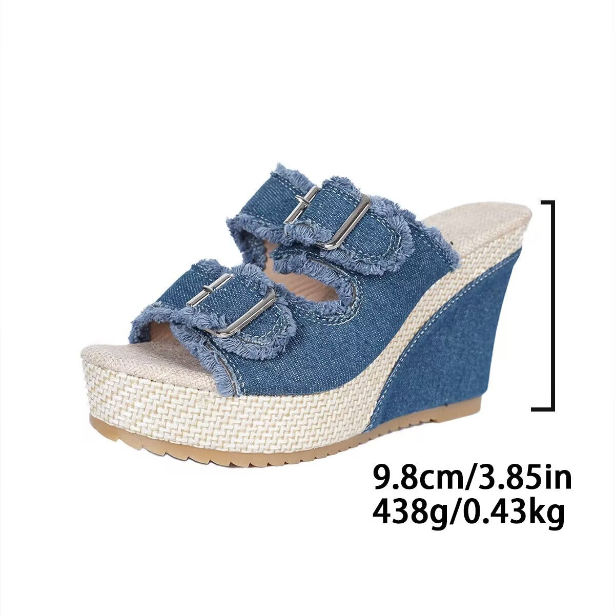 Fiorelle Women’s Denira Denim Peep-Toe Wedge Slide Sandals – Buckle Strap Platform Chic Summer Slides (US 5–10.5)
