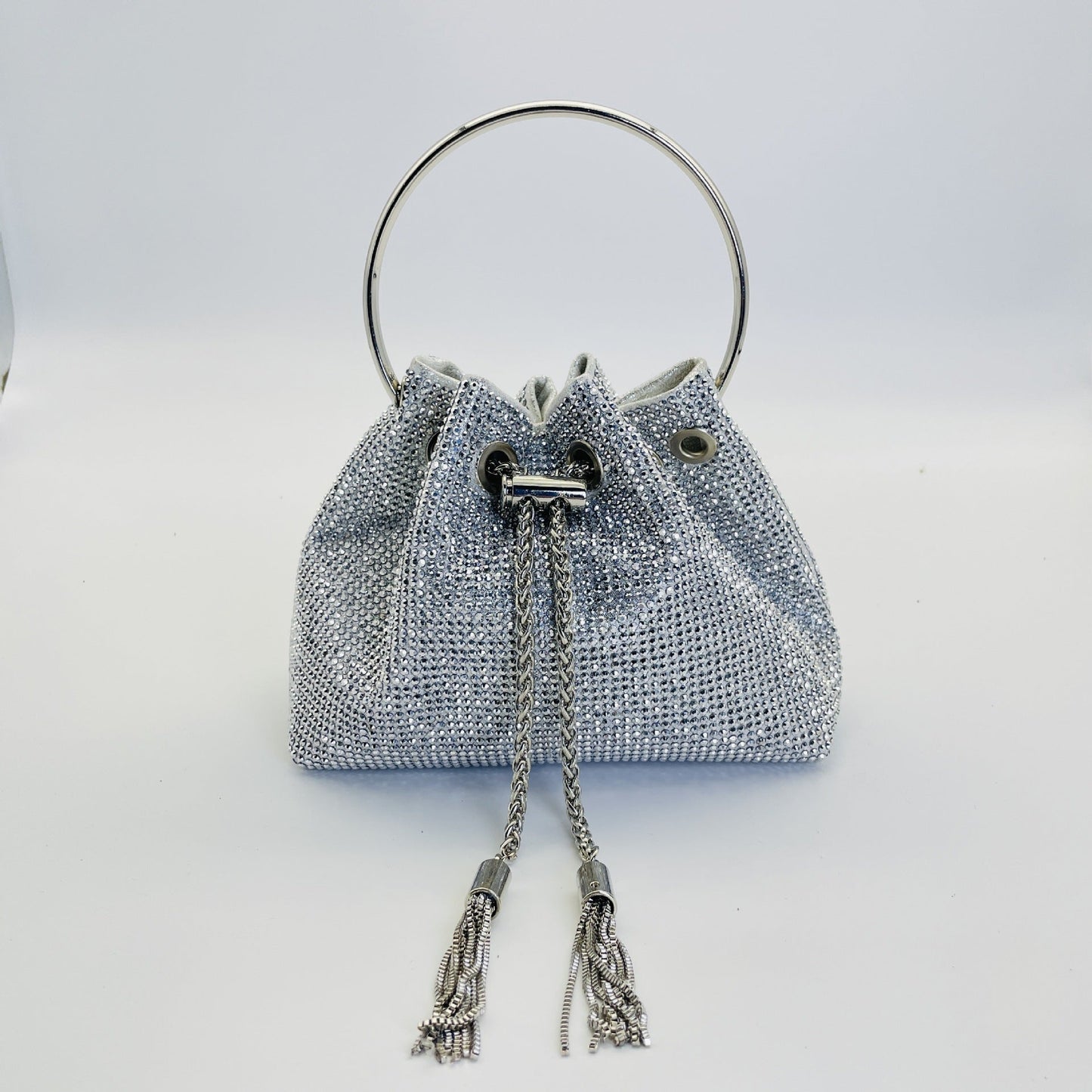 Fiorelle Women's Celestial Cache Bucket - Crystal-Encrusted Drawstring Minaudière with Detachable Constellation Chain