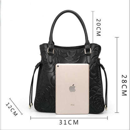 Fiorelle Women's Heritage Grain Tote - Full-Grain Leather Statement Carry with Hand-Pressed Motifs & Timeless Silhouette