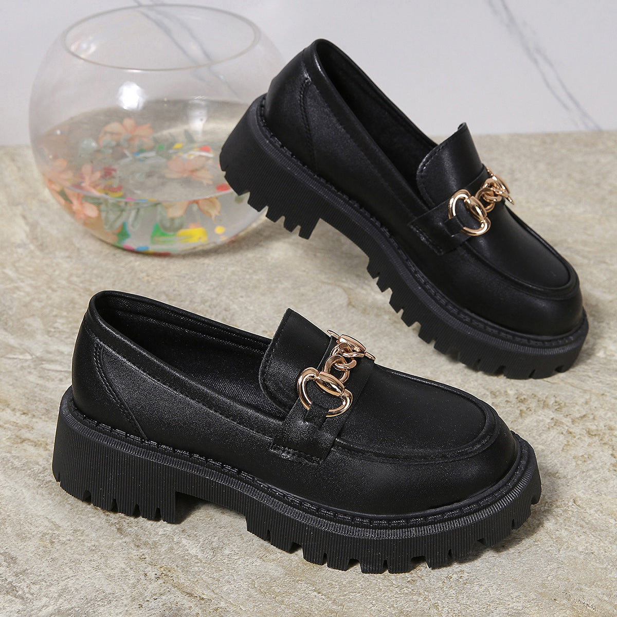 Fiorelle Women's Plus Size British Style Leather Platform Slip-On Loafers