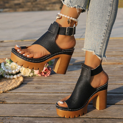 Fiorelle Women's Capri Peep-Toe Toe Ring Platform Chunky Sandals – Buckle Strap Ultra-High Heel Beach Slides (US 5–10.5)