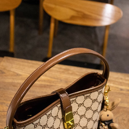Fiorelle Women's Rabbit Muse Bucket Bag - Heritage Print & Crafted Leather Convertible Carry with Signature Charm & Optimized Capacity