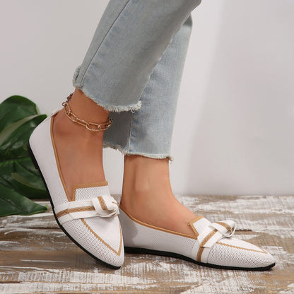 Fiorelle Women's Plus Size Knit Flat Loafers - Slip-On Bowknot Shallow Cut Lazy Work Shoes