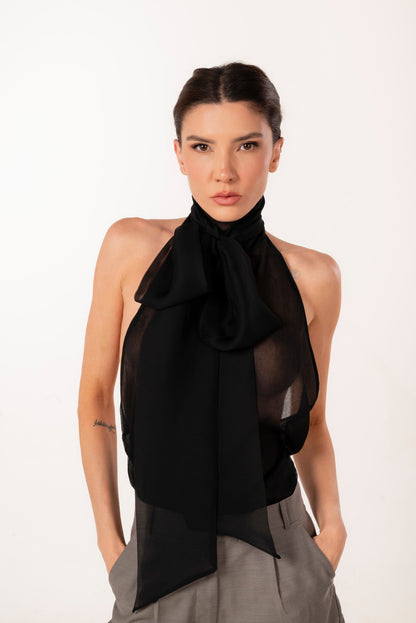 MIA BLACK SILK HALTER TOP