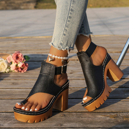 Fiorelle Women's Capri Peep-Toe Toe Ring Platform Chunky Sandals – Buckle Strap Ultra-High Heel Beach Slides (US 5–10.5)