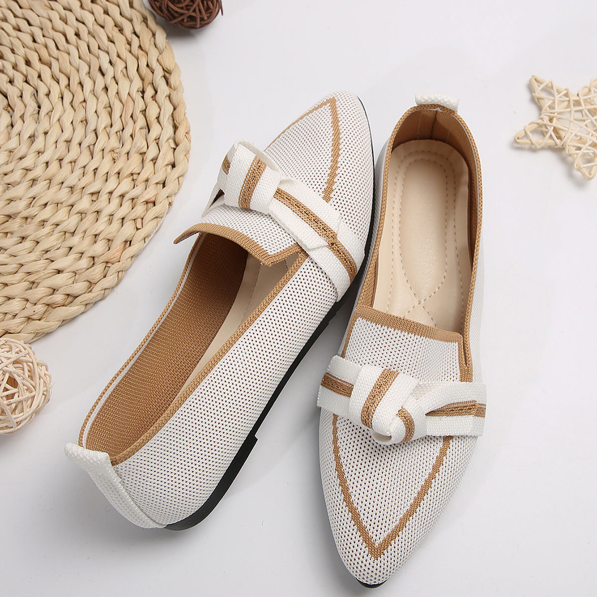 Fiorelle Women's Plus Size Knit Flat Loafers - Slip-On Bowknot Shallow Cut Lazy Work Shoes