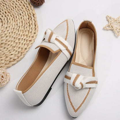 Fiorelle Women's Plus Size Knit Flat Loafers - Slip-On Bowknot Shallow Cut Lazy Work Shoes