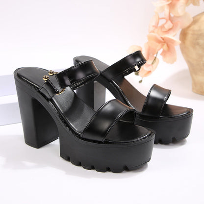 Fiorelle Women's Aveline One-Band Ultra-High Chunky Platform Slide Sandals – Elastic Back Strap Slip-On Heels (US 4–10.5)