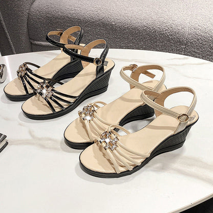 Fiorelle Women’s Mariselle Peep-Toe Wedge Sandals – Rhinestone Metallic Platform Elegant Block Heel Sandals (US 4–9)