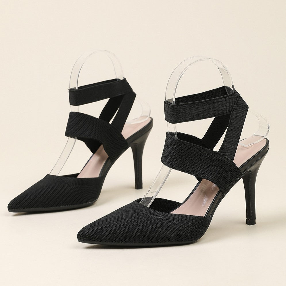 Fiorelle Women’s Amara Fabric Ankle-Strap Stiletto Pumps – Pointed-Toe Hollow Side Elegant Heels (US 4–10.5)