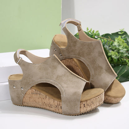 Fiorelle Women's Boho Roman Gladiator Sandals - Peep Toe Platform Wedge with Hook-and-Loop Closure, Retro Strappy Design