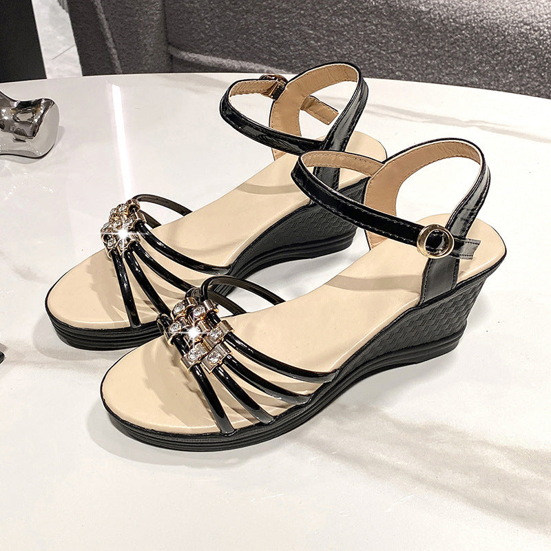 Fiorelle Women’s Mariselle Peep-Toe Wedge Sandals – Rhinestone Metallic Platform Elegant Block Heel Sandals (US 4–9)