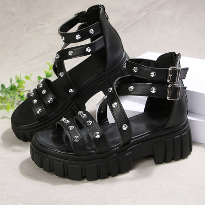 Fiorelle Women’s Rivara Studded Platform Wedge Sandals – Adjustable Ankle Strap Casual Summer Shoes (US 4–10.5)