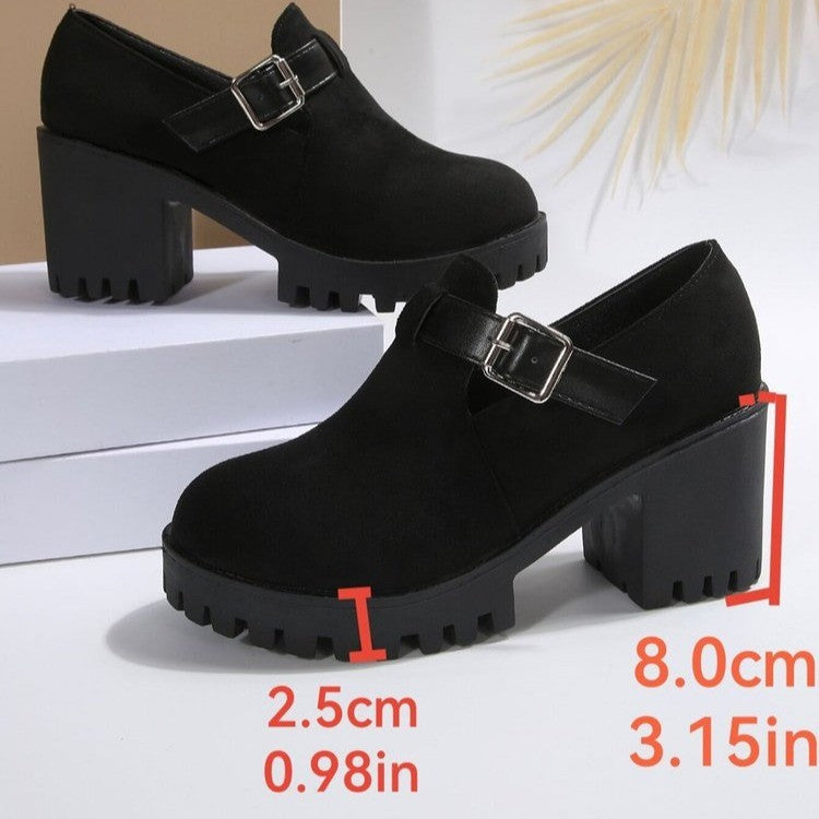 Fiorelle Women’s Elevare Buckle Round-Toe Platform Pumps – Chunky Heel Fashion Shoes (US 5–10)