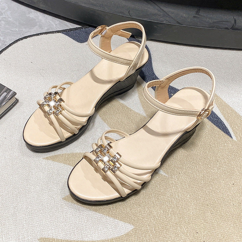 Fiorelle Women’s Mariselle Peep-Toe Wedge Sandals – Rhinestone Metallic Platform Elegant Block Heel Sandals (US 4–9)