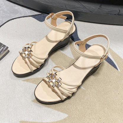 Fiorelle Women’s Mariselle Peep-Toe Wedge Sandals – Rhinestone Metallic Platform Elegant Block Heel Sandals (US 4–9)