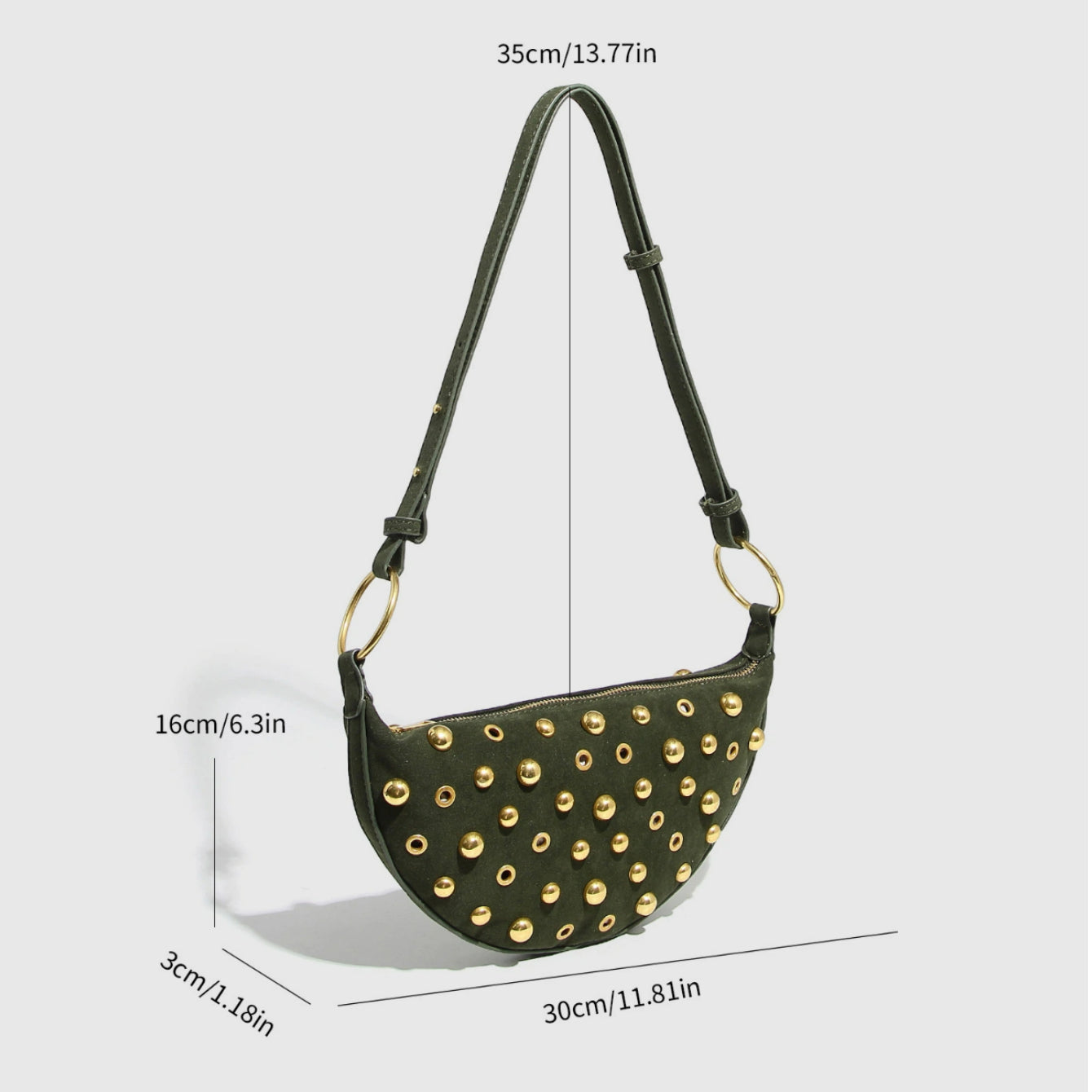 Fiorelle Women's Rebel Rivet Underarm Bag - Punk-Edge Mushroom Stud Shoulder Crossbody with Detachable Strap & Distressed Texture