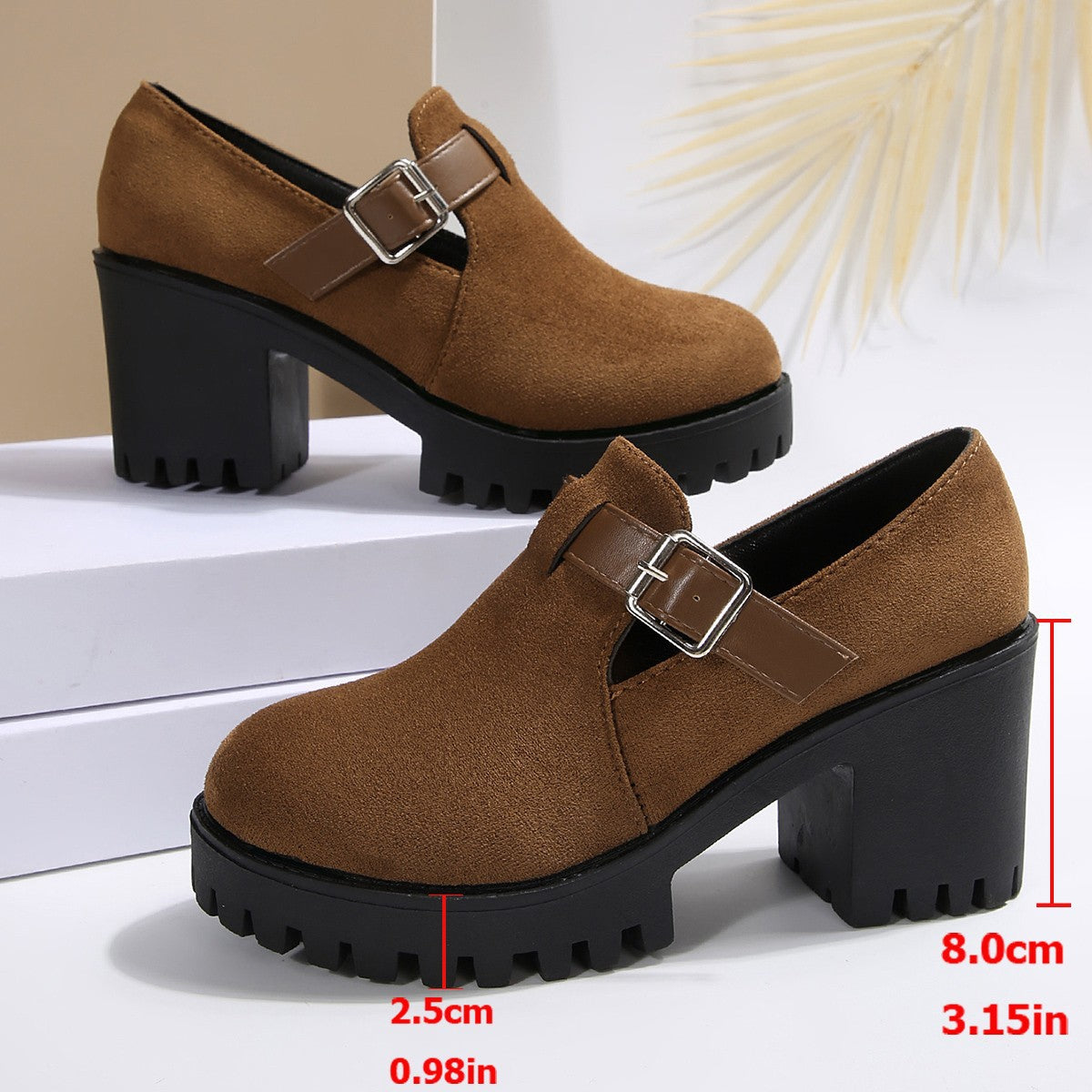 Fiorelle Women’s Elevare Buckle Round-Toe Platform Pumps – Chunky Heel Fashion Shoes (US 5–10)