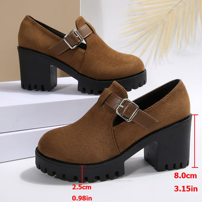 Fiorelle Women’s Elevare Buckle Round-Toe Platform Pumps – Chunky Heel Fashion Shoes (US 5–10)