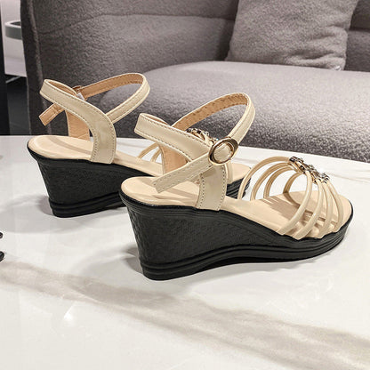Fiorelle Women’s Mariselle Peep-Toe Wedge Sandals – Rhinestone Metallic Platform Elegant Block Heel Sandals (US 4–9)
