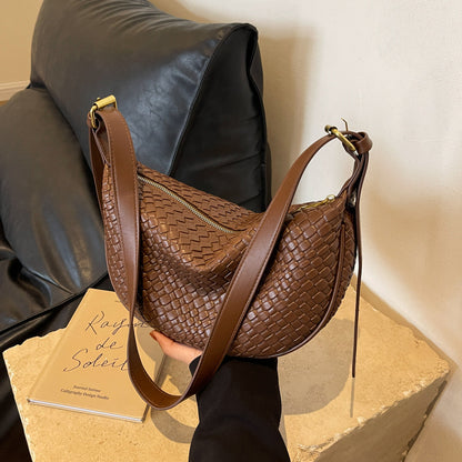 Fiorelle Women's Riviera Bias-Weave Crescent - Convertible Shoulder to Crossbody in French-Inspired Grain
