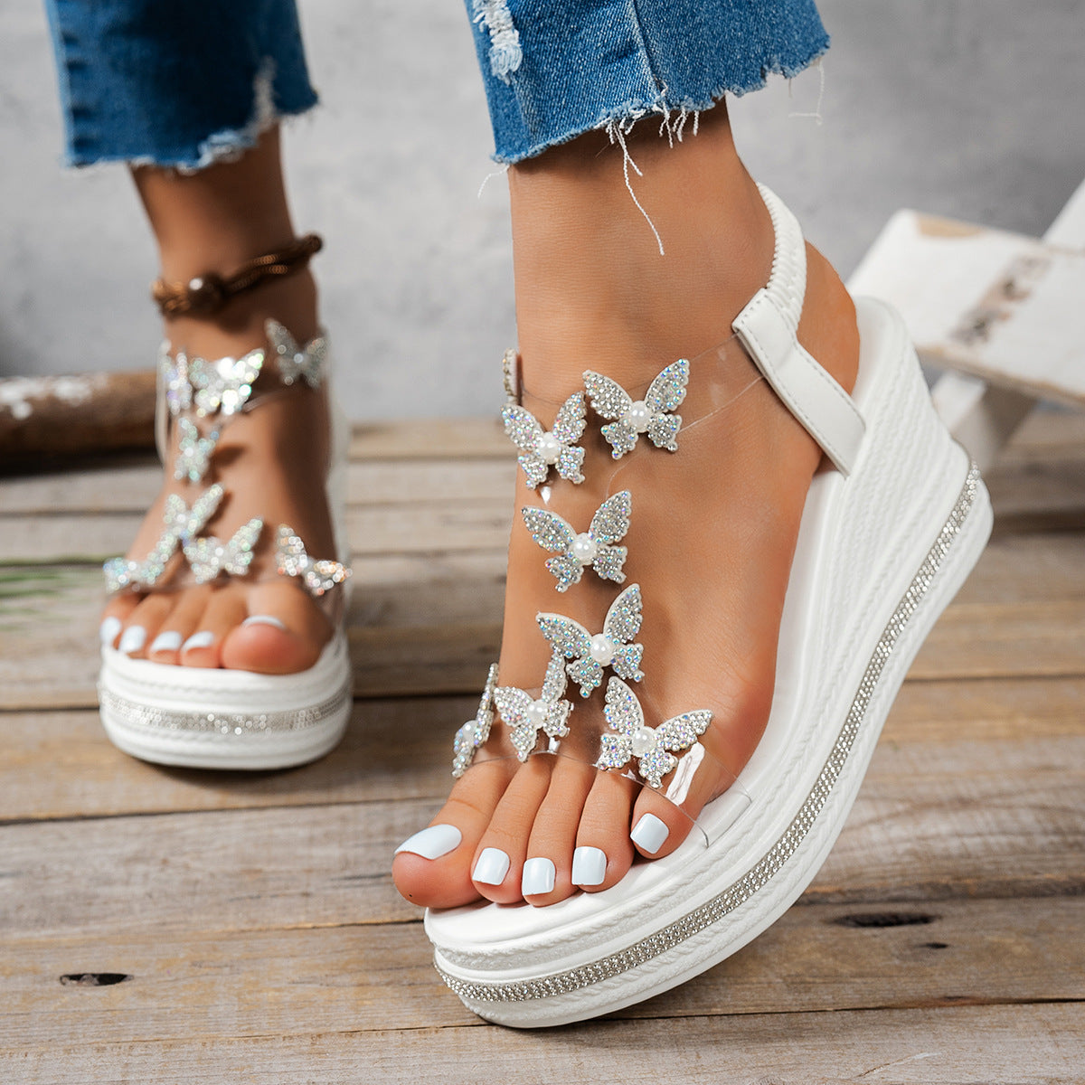Fiorelle Women’s Stardust Vacation Wedge — Crystal-Embellished Platform Sandals with CloudFoam Comfort & Beach-to-Boardwalk