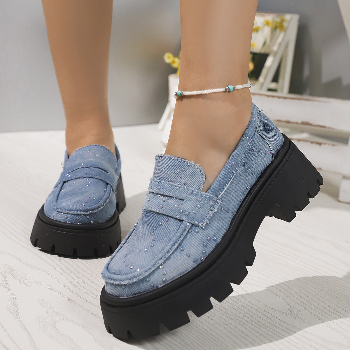 Fiorelle Women's Plus Size Canvas Chunky Platform Slip-On Loafers - Casual Comfort Shoes | Water-Resistant & Easy Wear