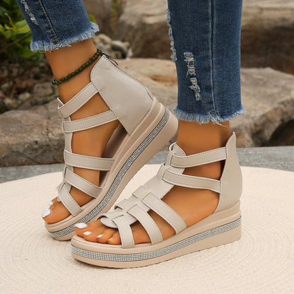 Fiorelle Women’s Plus Size Roman Zipper Sandals - Adjustable Ankle-Strap Slide Sandals with Height Boost for Summer