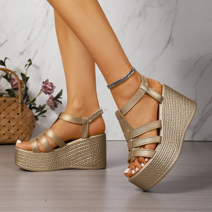 Fiorelle Women's Solana Woven Chunky Platform Wedge Sandals – Artisan Cut-Out Roman Sandals with Elastic Back Strap (US 4–10.5)