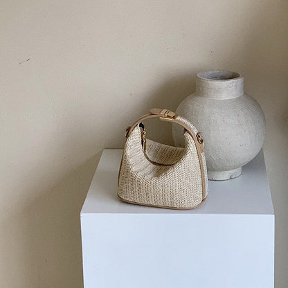 Fiorelle Women's Raffia Convertible Bowler — Summer Arc-Shoulder Bag with Artisan Woven Detailing
